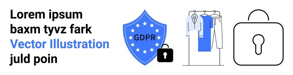 GDPR Data Protection Concept with Shield, Lock Icon, and Hanging Clothes 스톡 일러스트