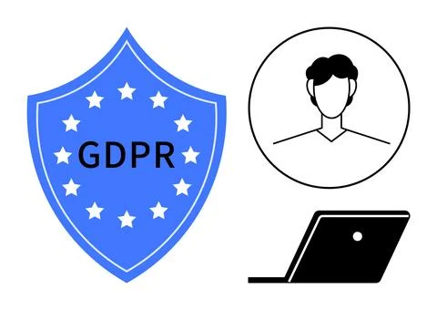 GDPR Data Protection Concept with Shield, User Profile, and Laptop Symbol Stock Illustration
