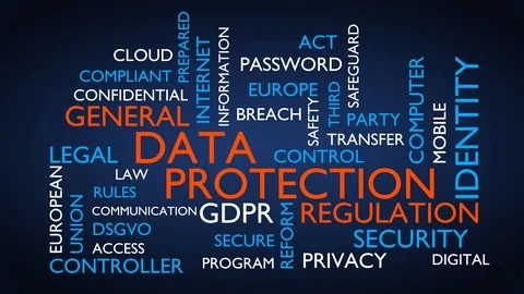 GDPR, DSGVO - general data protection regulation word tag cloud. Stock Footage 88447494