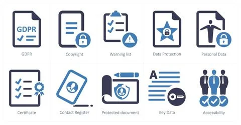 Gdpr as gdpr, copyright, wraning list Stock Illustration
