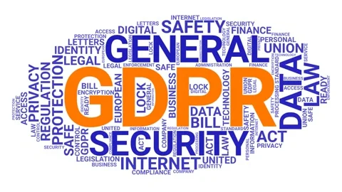 GDPR General Data Protection Regulation word cloud blue and orange text 4K Stock Footage 159789875