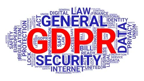 GDPR General Data Protection Regulation word cloud blue and red text 4K seamless Stock Footage 159789951