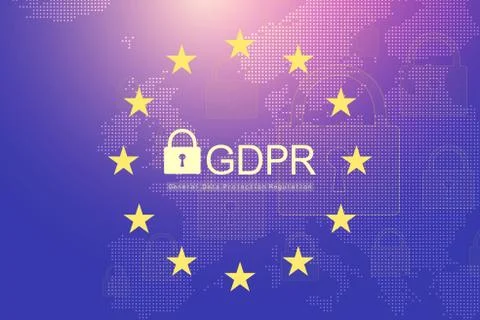 GDPR - General Data Protection Regulation. Dotted Europe map and flag Stock Illustration