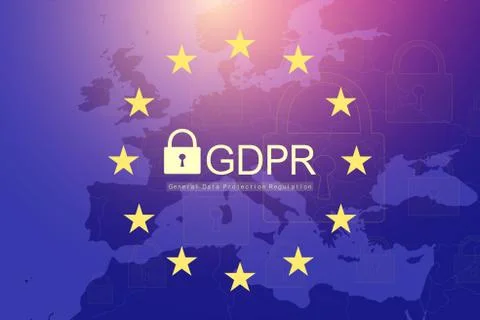 GDPR - General Data Protection Regulation. Dotted Europe map and flag Stock Illustration