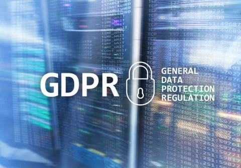 GDPR, General data protection regulation compliance. Server room background. Stock Illustration