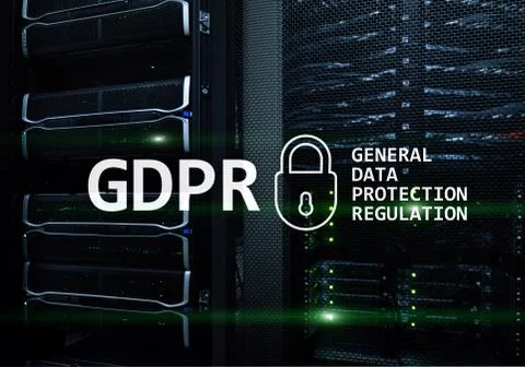 GDPR, General data protection regulation compliance. Server room background. Stock Illustration