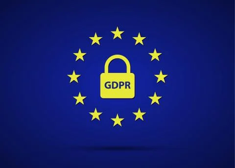 GDPR General Data Protection Regulation with European Union stars and lock 스톡 일러스트