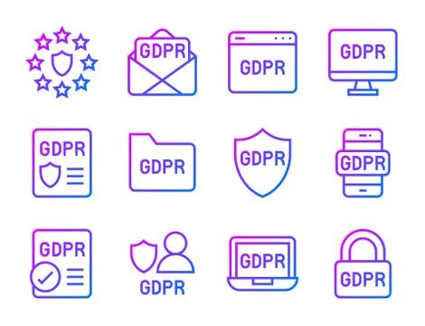 GDPR General Data Protection Regulation icon set, gradient style Illustrazione stock