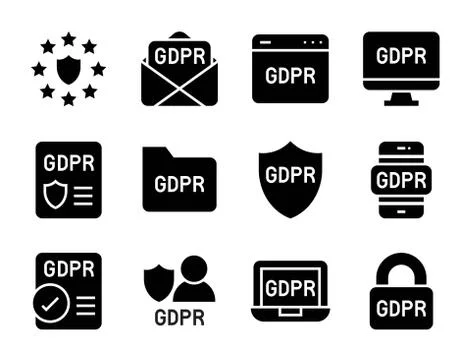 GDPR General Data Protection Regulation icon set, solid style Illustrazione stock