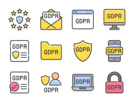 GDPR General Data Protection Regulation set, omission icon Illustrazione stock