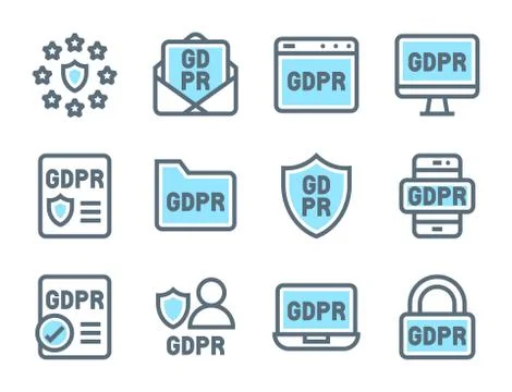 GDPR General Data Protection Regulation icon set, two tone color Stock Illustration