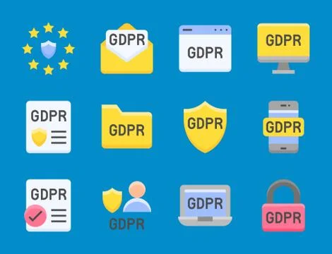 GDPR General Data Protection Regulation icon set, flat style Illustrazione stock