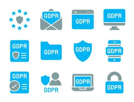 GDPR General Data Protection Regulation icon set, flat style Illustrazione stock
