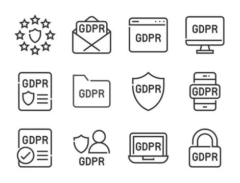 GDPR General Data Protection Regulation icon set, line style Illustrazione stock