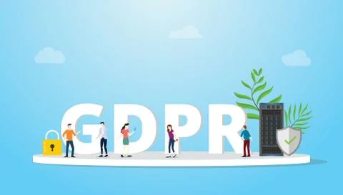 Gdpr general data protection regulation concept with big text and team people Stock Illustration