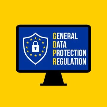 GDPR - General Data Protection Regulation text and shield on computer screen 스톡 일러스트