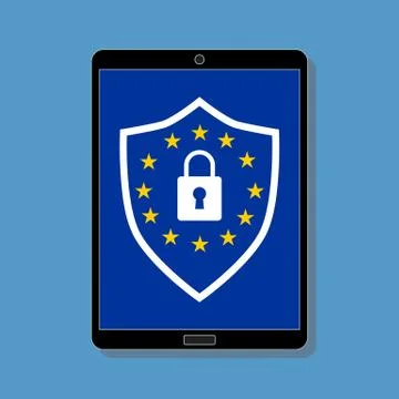 GDPR - General Data Protection Regulation text and shield on digital tablet s Illustrazione stock