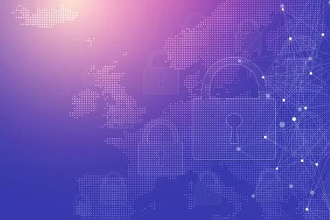 GDPR - General Data Protection Regulation. Dotted Europe map and flag Illustrazione stock