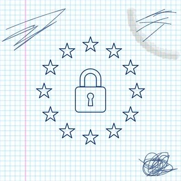 GDPR - General data protection regulation line sketch icon isolated on white 스톡 일러스트