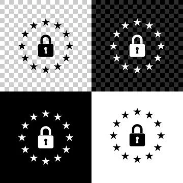 GDPR - General data protection regulation icon isolated on black, white and Illustrazione stock