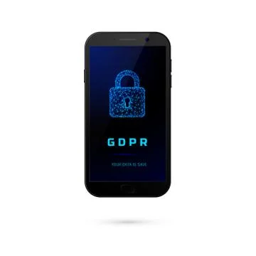 GDPR - General Data Protection Security.  Phone with padlock on screen isolat Stock Illustration