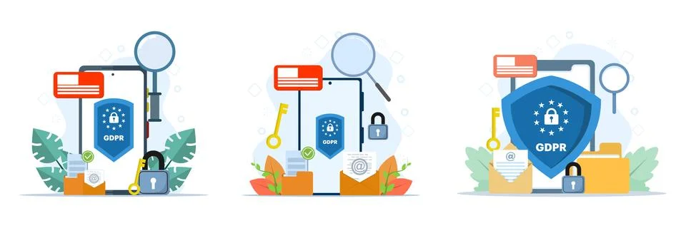 GDPR illustration set with data privacy regulation Stock Illustration