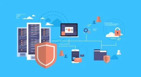 GDPR isometric infographic data privacy on blue background network protection of Stock Illustration