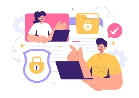 GDPR or General Data Protection Regulation Illustration featuring Cybersecu.. 스톡 일러스트