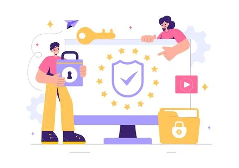 GDPR or General Data Protection Regulation Illustration featuring Cybersecu.. 스톡 일러스트