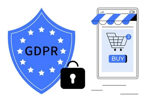 GDPR Protection in E-commerce Shopping Application with Security Features Stock Illustration