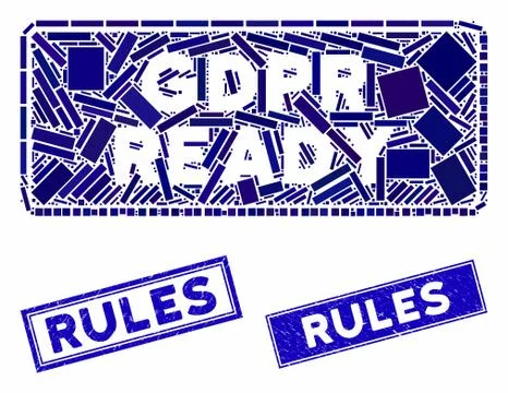 GDPR Ready Rounded Rectangle Mosaic and Scratched Rectangle Rules Stamps Stock Illustration