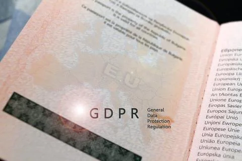 GDPR regulation text (General Data Protection Regulation) on a map of Euro... Stock Photos