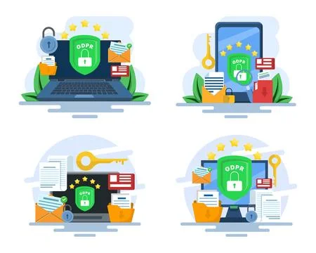 GDPR security illustration set depicting personal data protection, web privacy. Stock Illustration