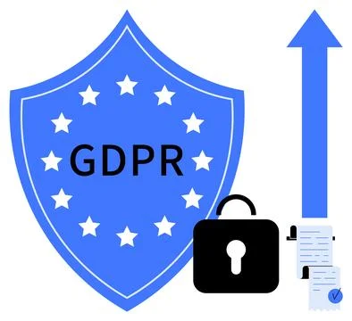 GDPR Shield with Secure Lock and Data Compliance Concept Stock Illustration