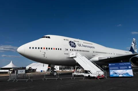 GE Aerospace Flying Test Bed, a Boeing 747-400 used to test new engine. Stock Photos