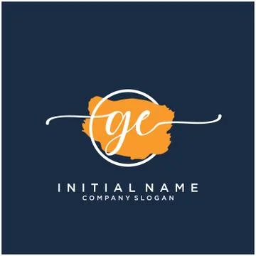 GE Initial handwriting logo design with brush circle Stock Illustration