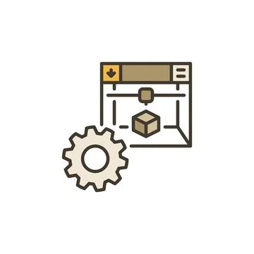 Gear with 3D printer vector Printing Settings colored icon Stock Illustration