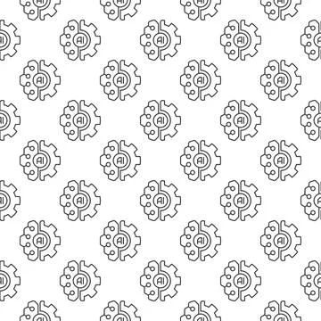 Gear with AI Brain vector Artificial Intelligence concept line seamless patte Stock Illustration