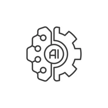 Gear with AI Brain vector Artificial Intelligence line icon Illustrazione stock