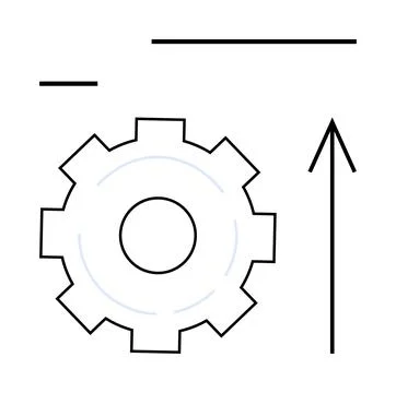 Gear and Arrow Symbolizing Progress and Development with Minimal Lines Illustrazione stock