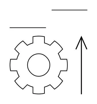 Gear and Arrow Symbolizing Technical Advancement and Growth in Minimalist D.. Ilustración de archivo
