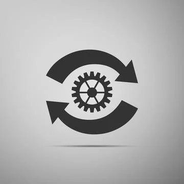 Gear and arrows as workflow concept icon isolated on grey background. Gear .. Stockillustratie