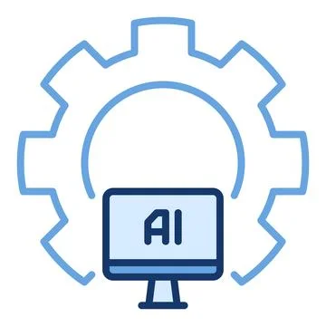 Gear and Artificial Intelligence Computer vector AI colored icon or symbol Stock Illustration