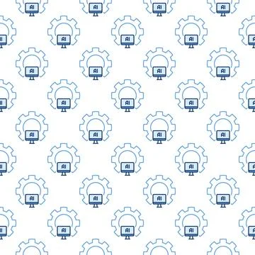 Gear and Artificial Intelligence Computer vector AI colored seamless pattern Stock Illustration