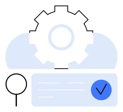 Gear and Checkmark Symbolizing Quality Control and Process Optimization Stock Illustration