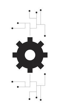 Gear and circuit lines 2D black filled object Stock Illustration