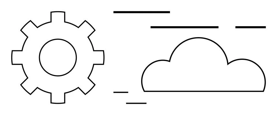 Gear and cloud elements with minimalist lines. Ideal for technology, cloud co Stock Illustration