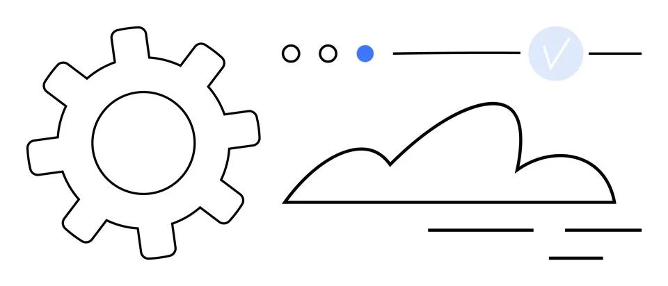 Gear and Cloud with Interface Elements Representing Technology and Connectivi Stock Illustration