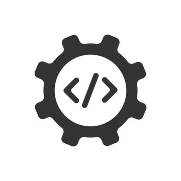 Gear and code icon. Develope software symbol. Sign java technology vector. Stockillustratie