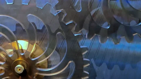 Gear and cogs wheels close-up. Clock mechanism. Stock Footage 290963735